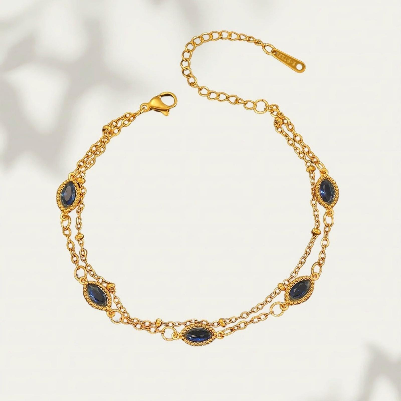 

1 Piece Stylish Exquisite Bracelets 18K Gold Plated 304 Stainless Steel & Rhinestone Bracelet For Women Gift 17cm(6.7 ) long синий