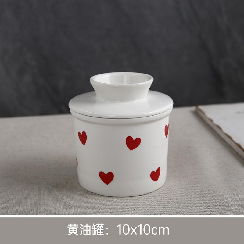 Love Ceramic Butter Cup Butter Jar Sealed With Lid Cheese Sealed Jar Creative Western Butter Plate
