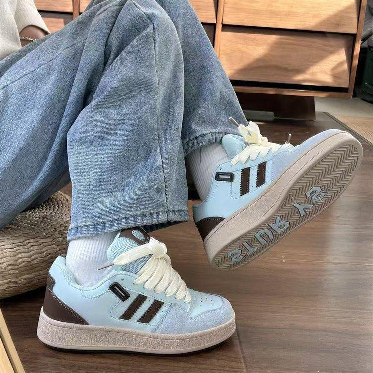 

Spring new niche versatile casual bread shoes lake blue flat heel color matching round head cloth white shoes spot 35 озеро синий