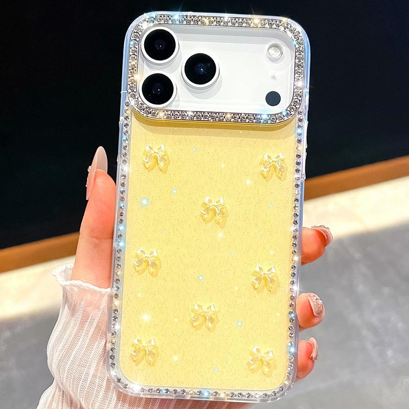 Applicable To Apple 17promax Flash Diamond Mobile Phone Case Samsung S26Ultra Bow iPhone17E Three-dimensional A17