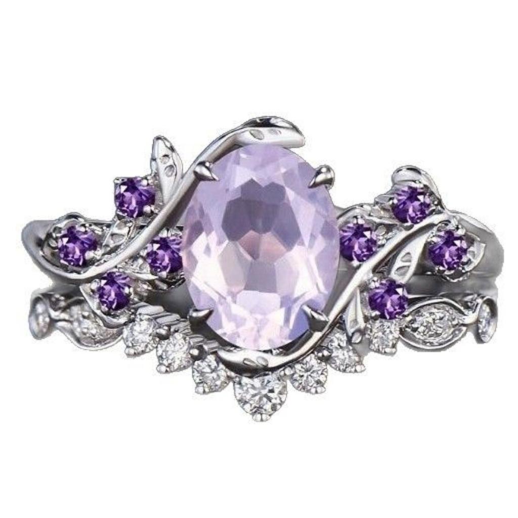 Luxuriöser Damenring mit Amethyst-Einlage, Europäischer und Amerikanischer Verlobungsring, Partnerring, Zirkonia-Diamantring