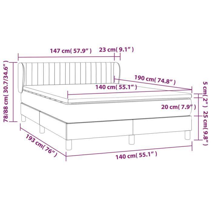 VidaXL Divan Bed and Mattress Light Grey 140x190cm Velvet 3127607