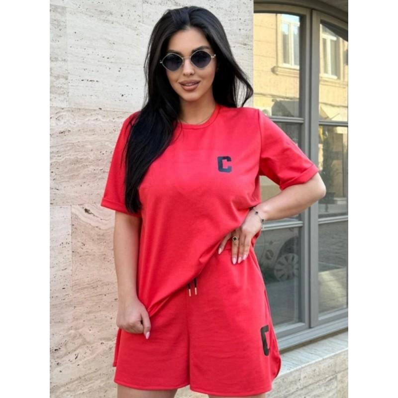 Womens Oversized Casual Two-Piece Set Short Sleeve T-Shirt Cropped Shorts With Letter Print Outfit
