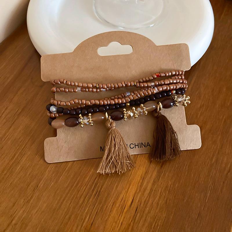 Bohemian multi-layer artificial crystal bracelet retro design sense stacked bracelet light luxury niche jewelry women