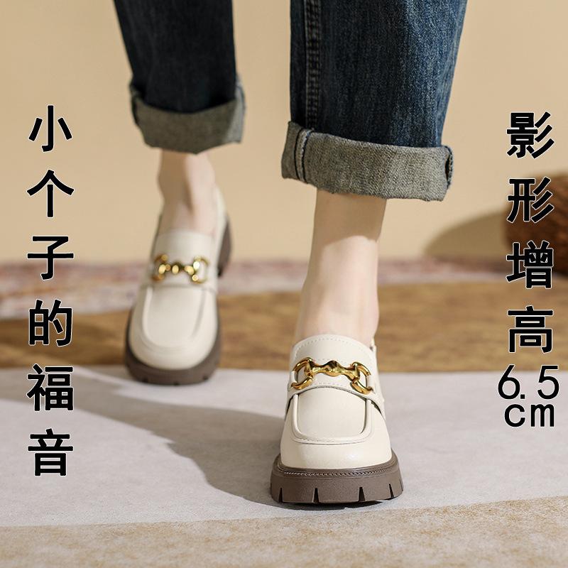 Inner height increase small leather shoes for women, British new thick-soled versatile metal buckle small size 3233 single shoes for women