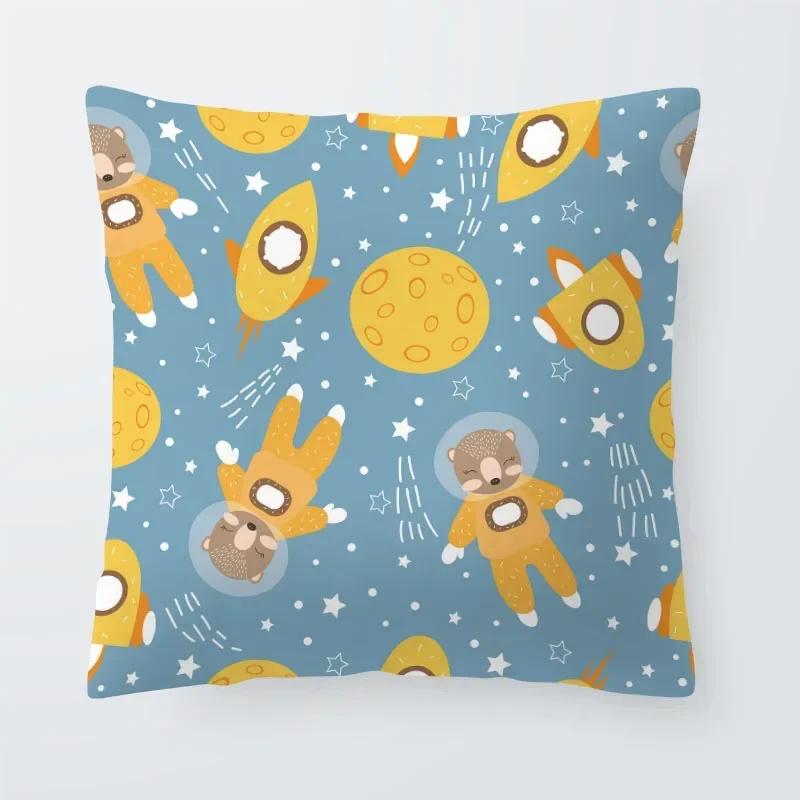Astronaut Cat Planet Text Pillowcase Decoration Living Room Bedroom Sofa Pillowcase Creative Fun Cartoon Cushion Cover