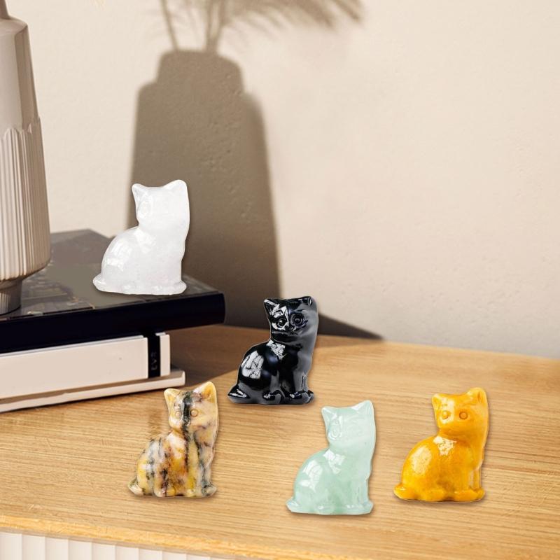 Kristall Glückskatzen Figur Schnitzerei Miniatur Ornament für Schreibtisch Fengshui Dekorationen Symbol für Glück Tierstatue