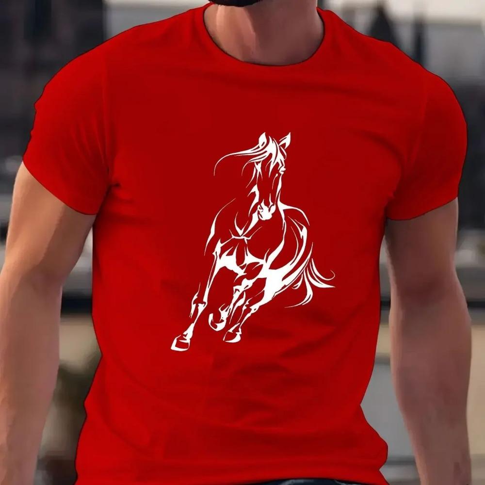 Unisexs Summer Cotton Fashionable Fashion Casual Loose Running Horse Pattern Printed Round Neck Short Sleeved Tshirt Top