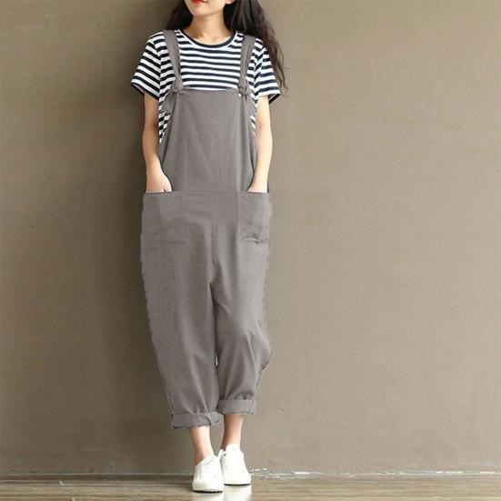 Einfarbige Damen-Overalls für Frühling und Sommer, lässig, lockere Trägerhose