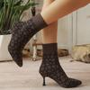 High Quality Women's Knit Ankle Boots Sexy Women High Heels Luxury Breathable Sock Boots Retro Pointed Toe Stretch Shoes Size 43