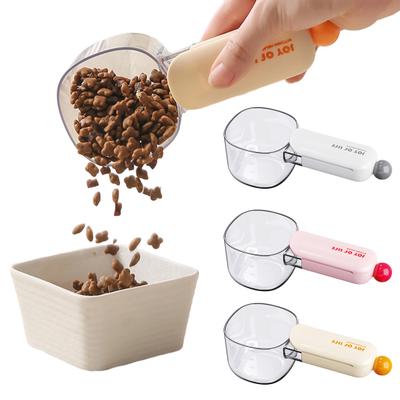 Odměrka na krmivo pro domácí zvířata s měřítkem, klip na uzavírání sáčků, multifunkční naběračka na rýžovou mouku, kuchyňský pomocník