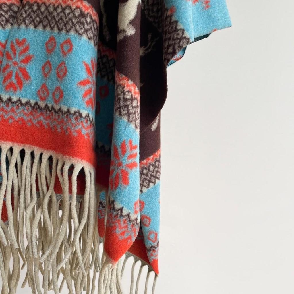 European & American Style Reindeer Snowflake Imitation Cashmere Double-Sided Thick Christmas Shawl for Women