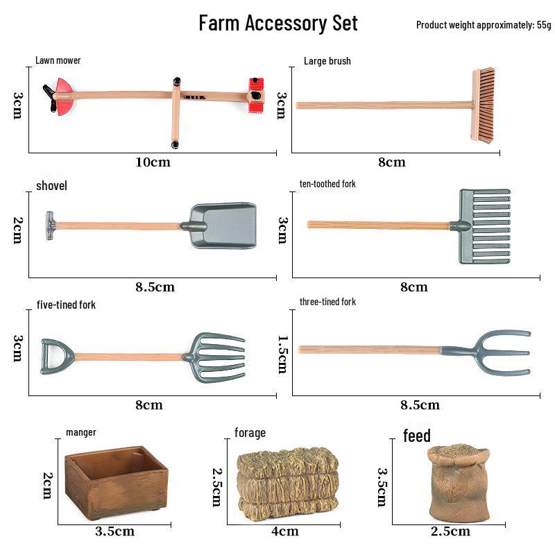 Animal Farm Model Set: Trees, Fences, Vegetables, Tools, Cart, and Props for Toy Scenes