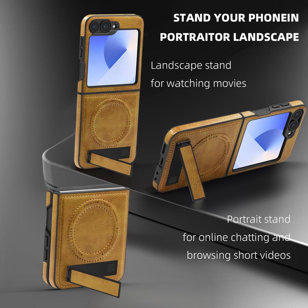 Samsung Z Flip7 Leather Magnetic Folding Stand Case - Cross-Border Compatible Business Protective Cover