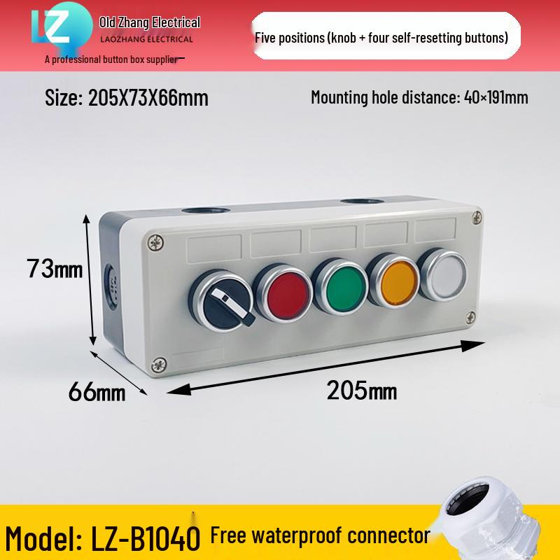 IP65 Waterproof Button Box with Emergency Stop & Indicator Light - 12345-Hole Plastic Enclosure