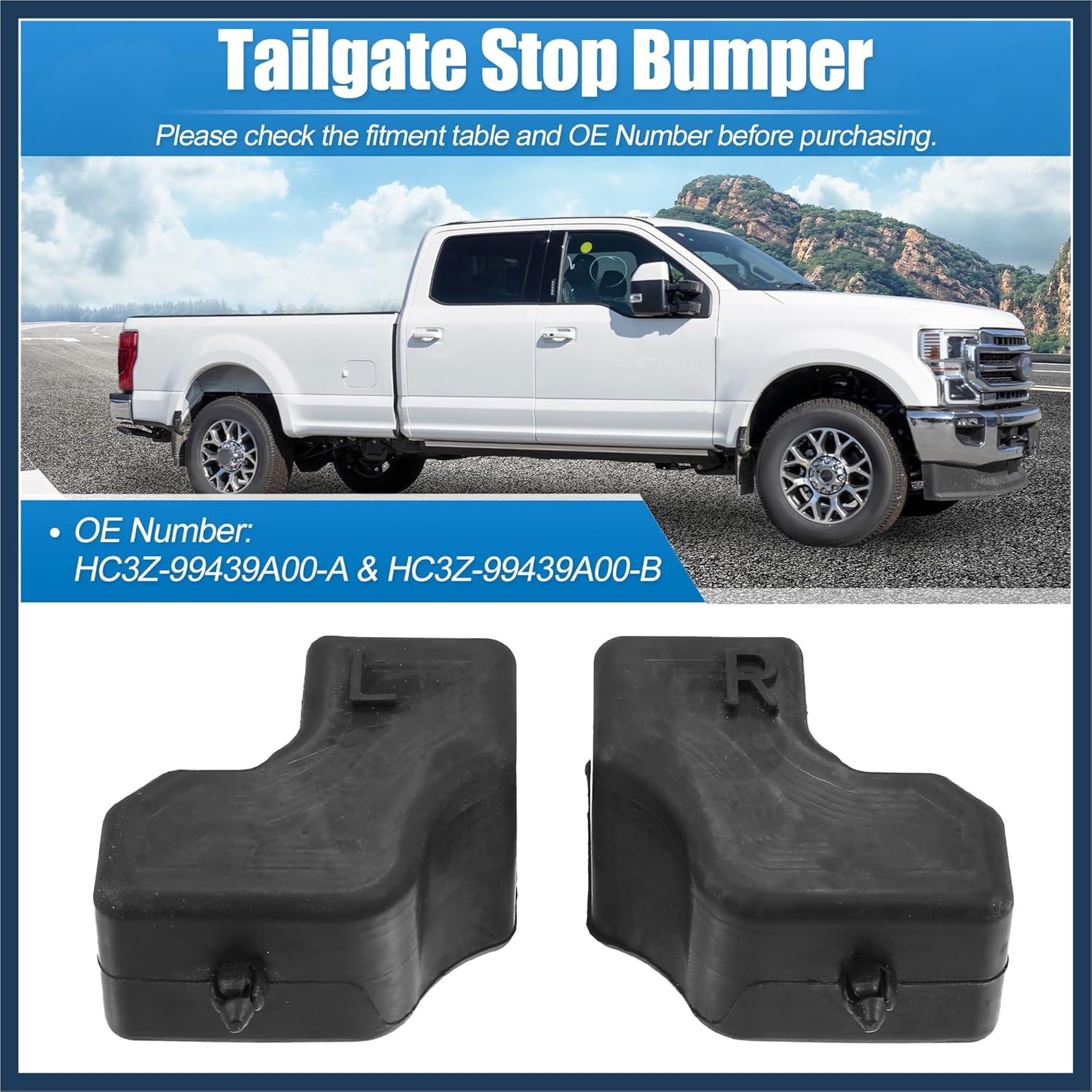 1 Pair Left Right Side Black Tailgate Rubber Stop Bumpers for F250 Tailgate Stopper Limiter Cushion HC3Z-99439A00-A HC3Z-99439A00-B Stylish Design