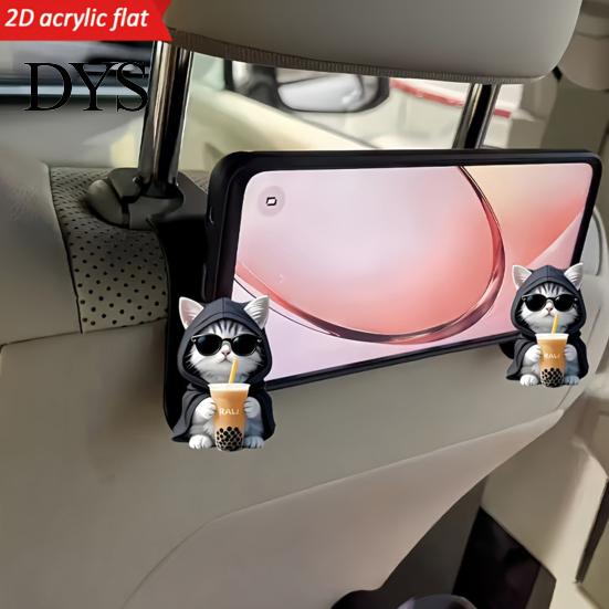 Car Storage Accessories Seat Hook, Cartoon Cat/Dog Pattern Decor, Durable Load Bearing Acrylic for Girls Headrest Hanger, Universal Vehicle
