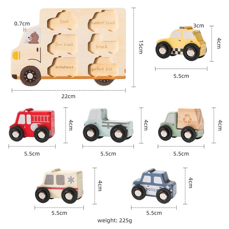

Montessori Wooden Jigsaw Puzzle For Babies 3D Traffic Wood Blocks Car Blocks Educational Toys with 6 Emergency and City Vehicles
