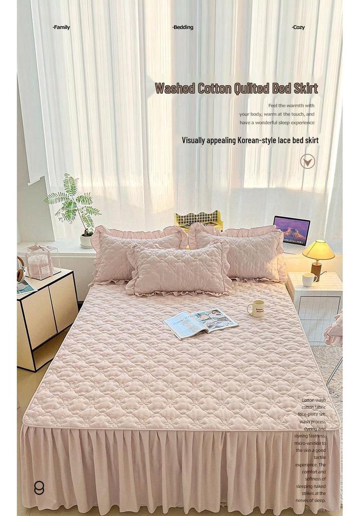 A-class Thick Quilted Bed Skirt - Winter Dustproof Non-Slip Bed Cover with Princess-Style Skirt Edge