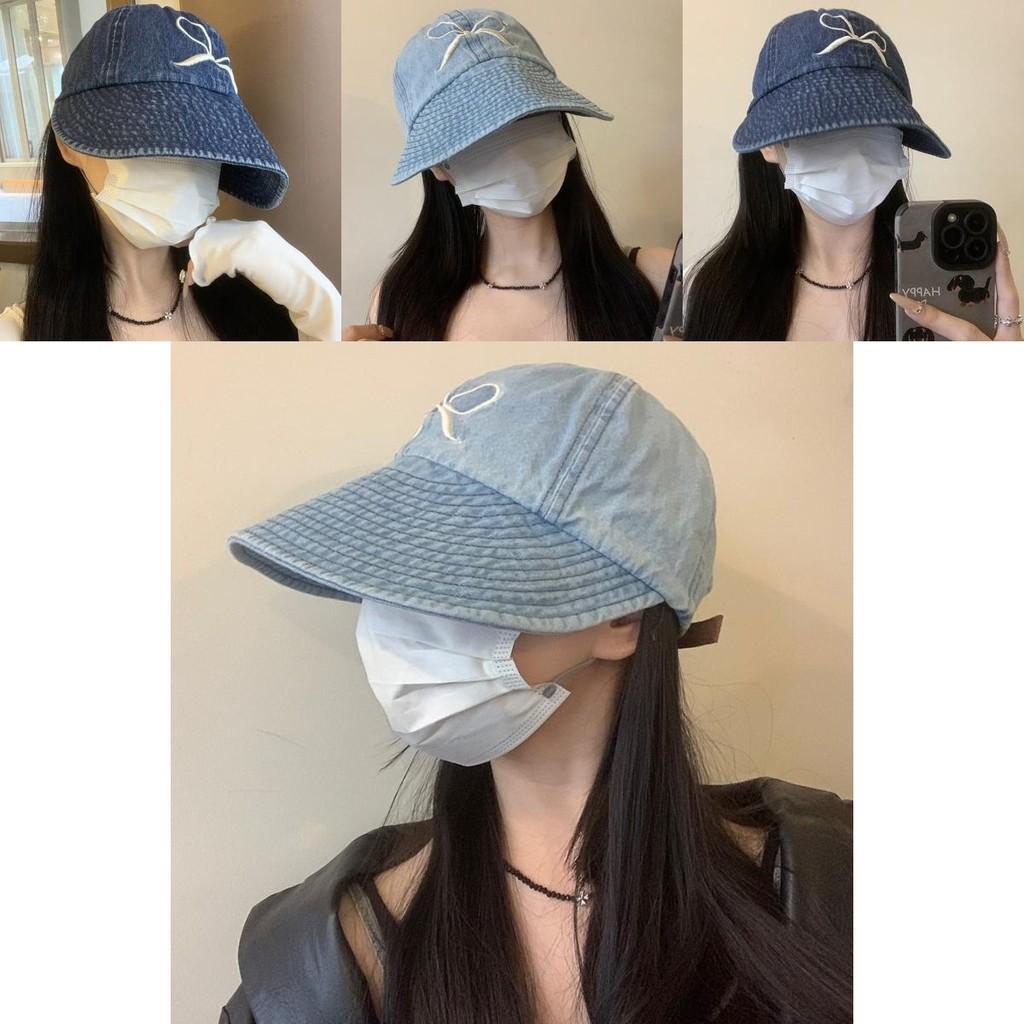 Butterfly Design Denim Wide Brim Hat For Women's Spring Summer Sunshade Accessory