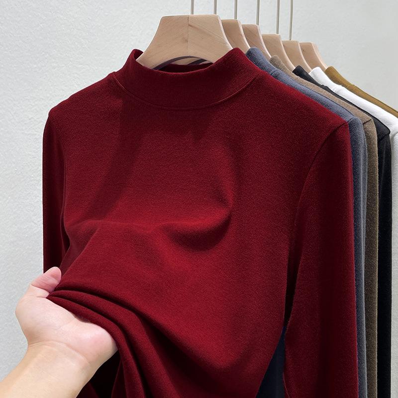 Small stand-up neck bottoming shirt with stacked top inside, summer new basic versatile slim-fitting long-sleeved T-shirt for women
