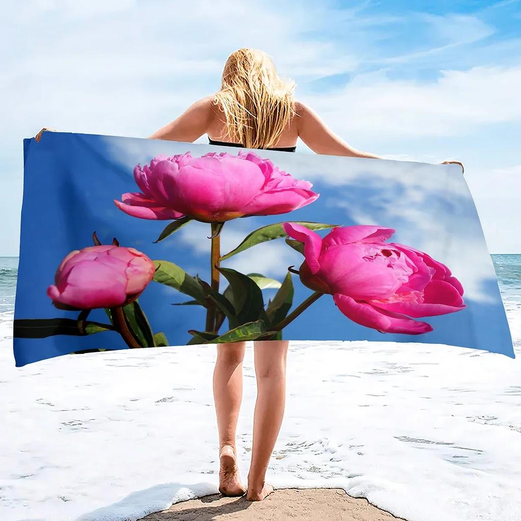 Microfiber Pink Flowers Beach Towel Blanket,Sandproof Quick-dry Swimming Floral Flowers Bath Pool Towel for Travel Camping Yoga