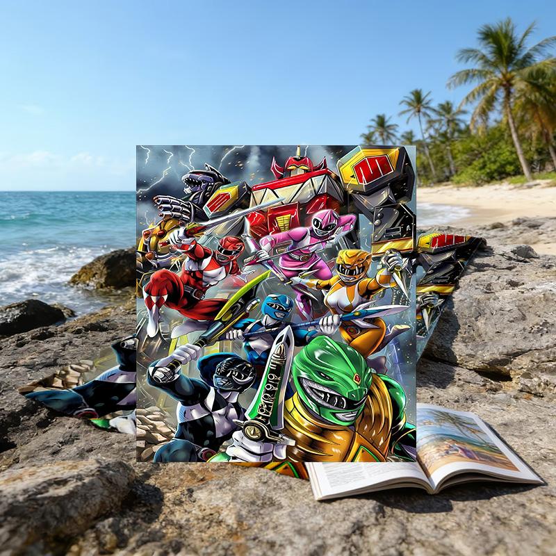 1pc Mighty Morphin Power Rangers1 Beach Towel, Beach and Seaside Swimming Pool Equipment, Fashion Pattern, Rectangular, Travel Essentials