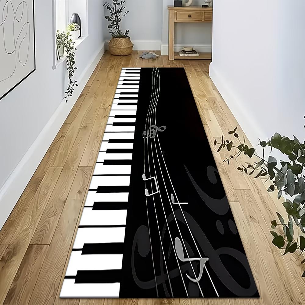 Moderne Pianotoets Muzieknoot Runner Vloerkleed Antislip Zacht Vloerkleed Muzikaal Kunst Vloerkleed voor Hal Keuken Slaapkamer Huisdecoratie Cadeau