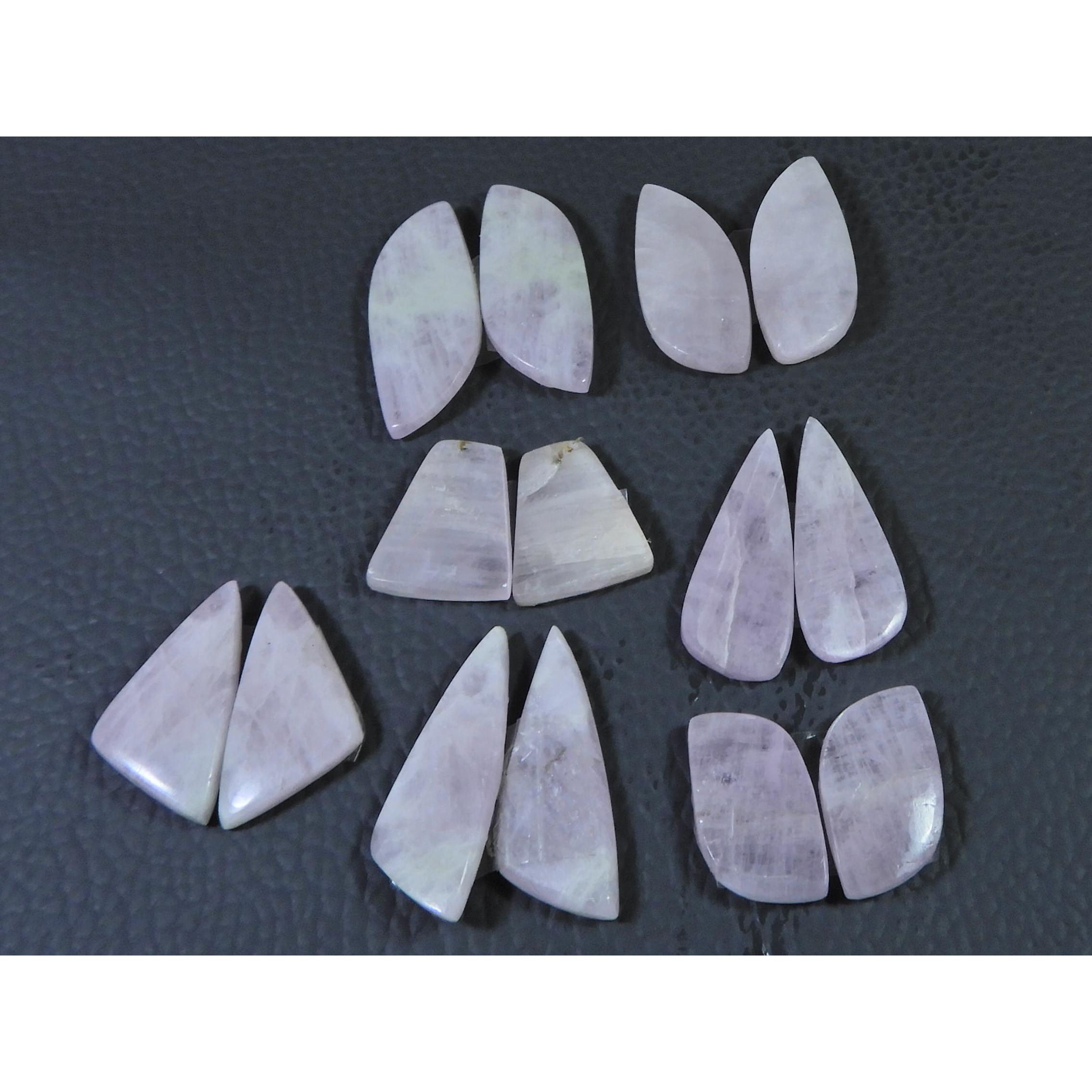 

128 карат. Натуральный розовый кунцит, парный лот, фантазийный кабошон, 7 пар, лот C-391