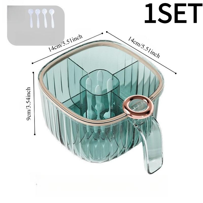 1SET kitchen household seasoning box, four grid design, color scheme contrast, transparent lid, with spoon