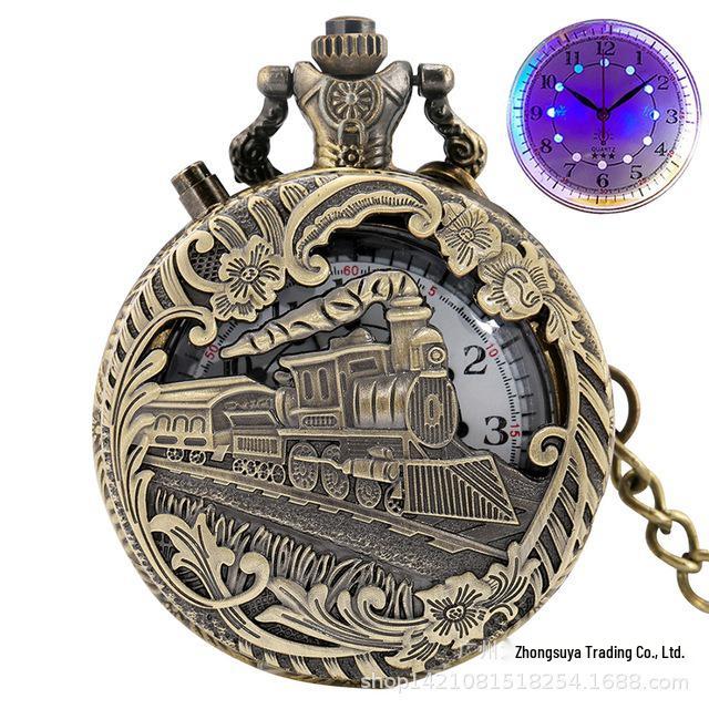 Retro Locomotive LED Quartz Pocket Watch