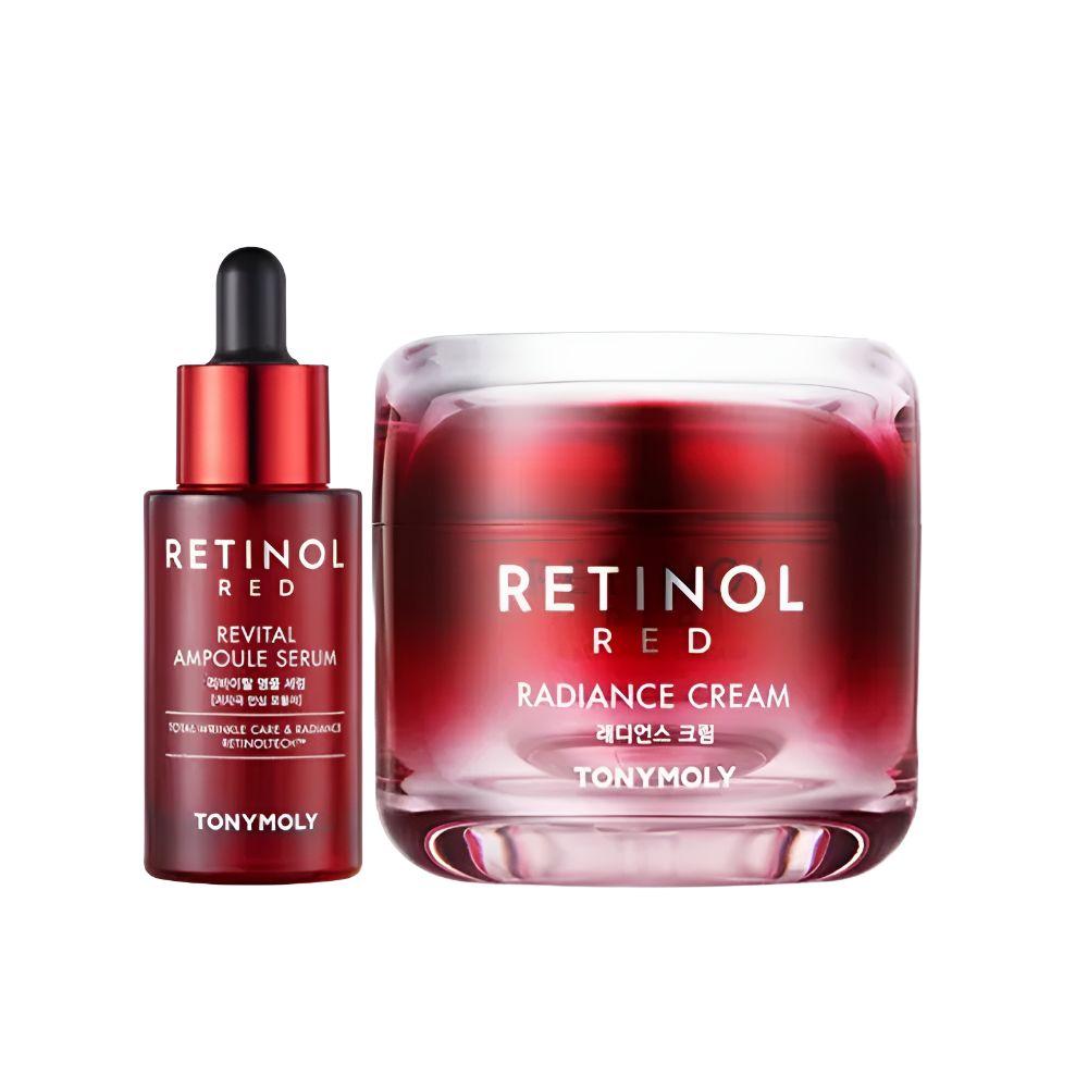 TONYMOLY Red Retinol Radiance Cream 50ml and Revital Ampoule Serum 30ml Set with Advanced Retinol Complex