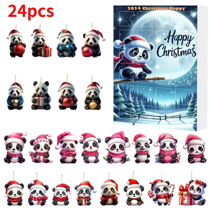 Panda 24pcs Christmas Blind Box Advent Calendar Acrylic Pendant Keychain Gift