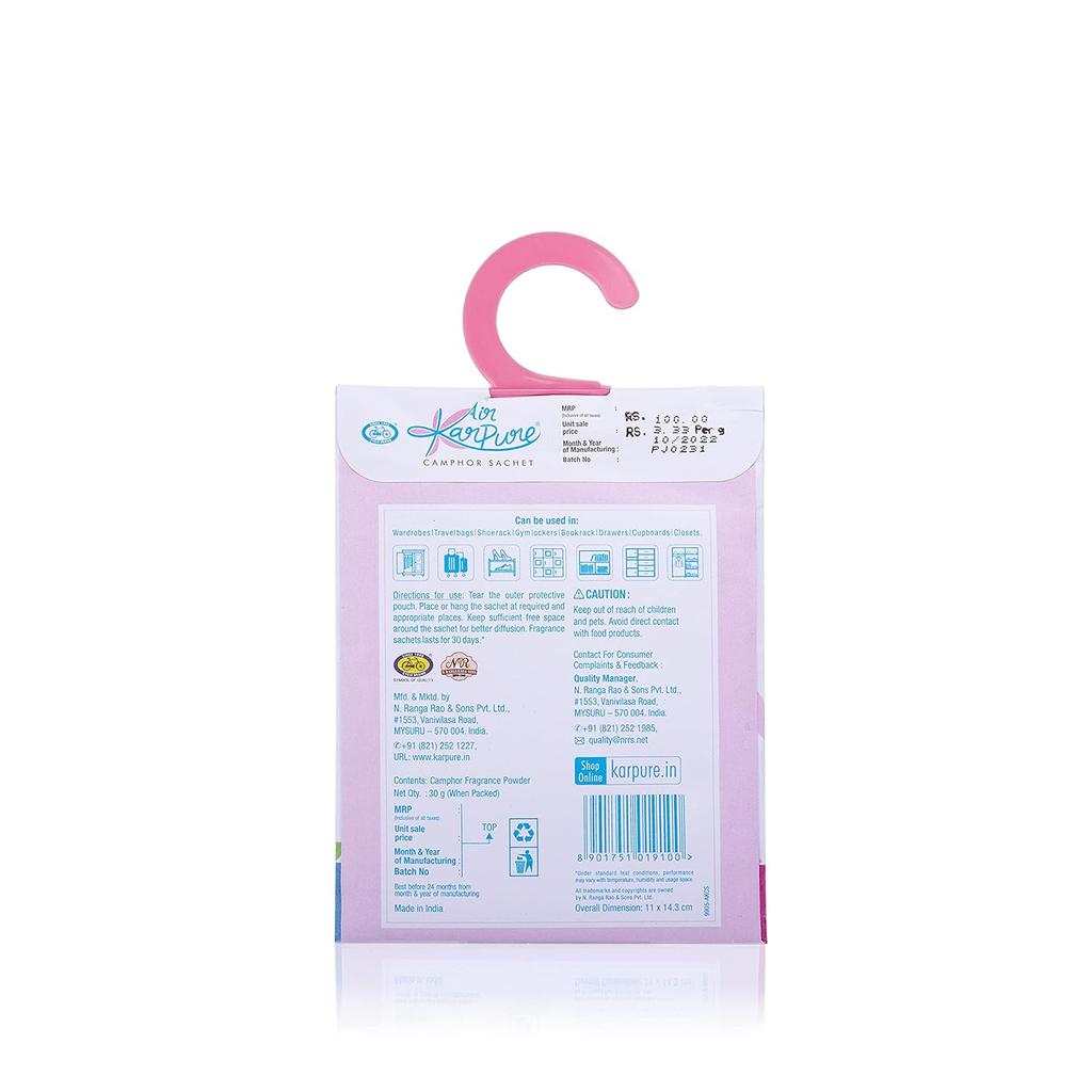 Cycle Karpure Camphor Sachet Pack Of 4 30g Each Long-Lasting Room Car Air Freshener