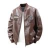 New spring large size leather jacket men's spring and autumn Hong Kong style men's fashion jacket large size plus fat loose stand-up collar men