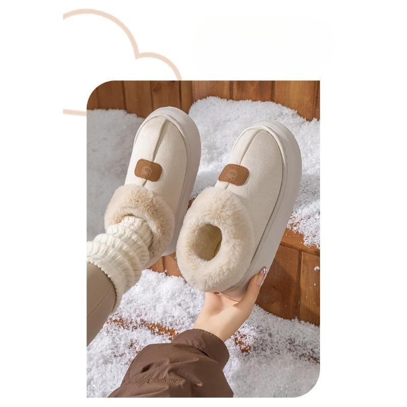 Heel Shoes, Cotton Slippers, Women's Indoor Fleece Warm Thick-soled Plush Snow Boots