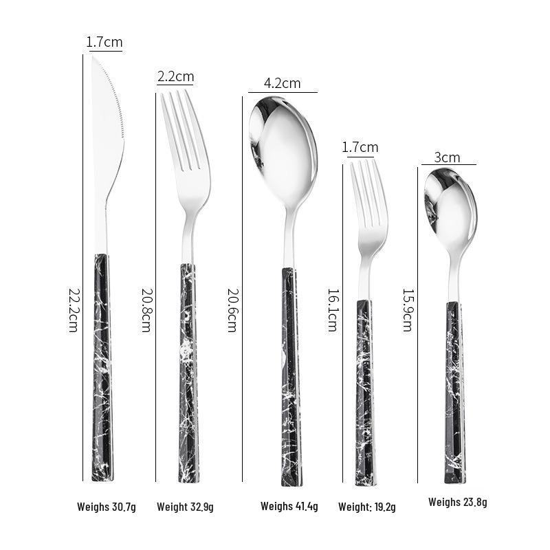 Korean Style 430 Stainless Steel Tableware Set with Imitation Wood Grain Handles: Includes Knife, Fork, Spoon, and Chopsticks