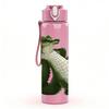 1PC Green Crocodile Reptile Pattern 750ml Color Plastic Sports Water Bottle Leakproof Flip Straw Lid Suitable for Sports Office Home Use