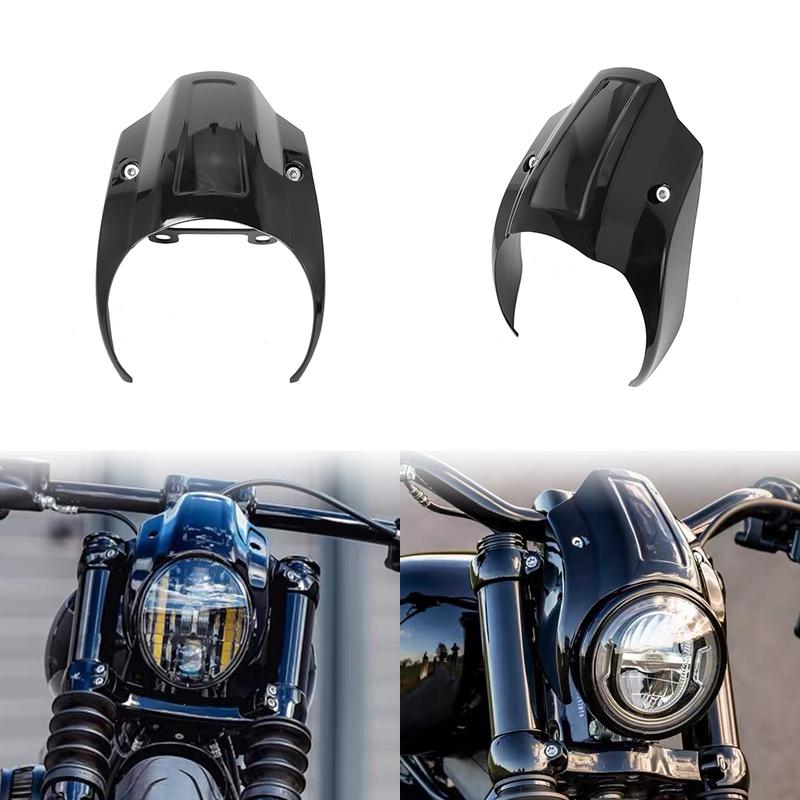 Motorcycle Gloss Black Headlight Fairing Cover Headlamp Mask W/ Mounting Hardware For Harley Softail Street Bob FXBB FXBR 18-23