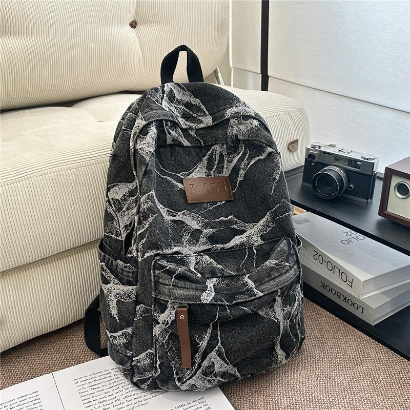 Denim Camouflage Backpack Casual Style Unisex School Bag Fashionable Travel Rucksack