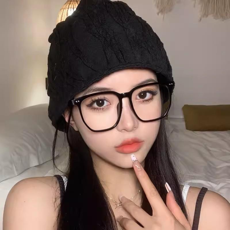 

No-makeup essential glasses for women, Korean style trendy black frame, high-end look, suitable for prescription lenses, large frame for big faces, Black frame Plain glasses