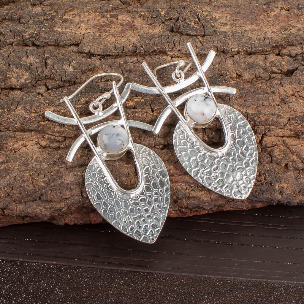 Dendritic Opal Gemstone 925 Sterling Silver Jewelry Handmade Hook Earrings 1.78" EE-64-24