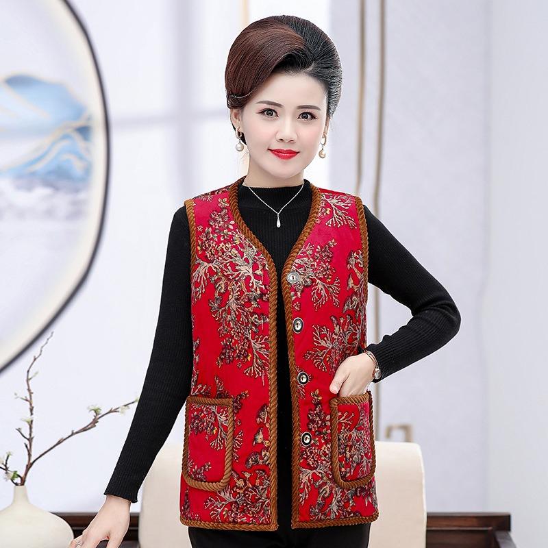 Women's vest autumn and winter velvet thickened vest old lady padded jacket vest