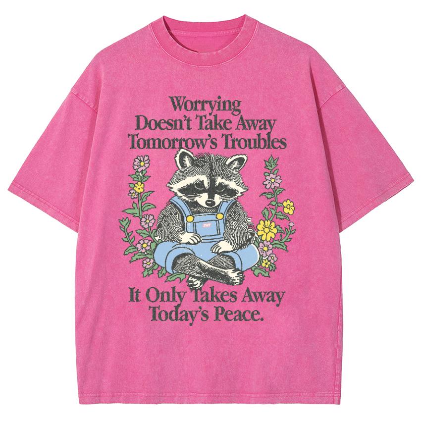 Cartoon Cute Raccoon Print Ladies Wash T-Shirt Cotton Oversized Loose Tees Unisex Design Short Sleeve Summer