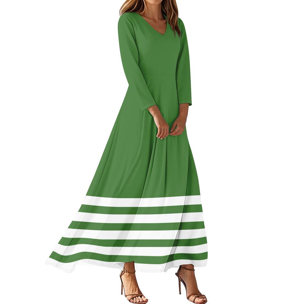 Women's Three-quarter Sleeves Fashionable Floral Stripe Print Loose Casual Comfortable Dress