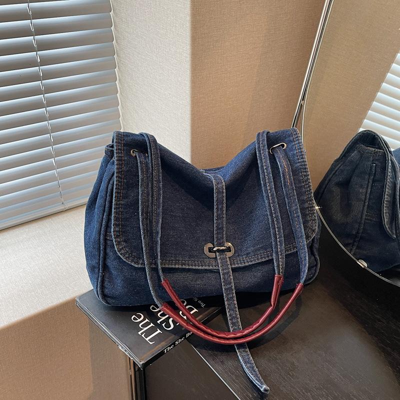 

Ретро джинсовая сумка женская новая модная тенденция сумка через плечо сумка-мессенджер повседневная сумка-тоут для поездок на работу темно-синий