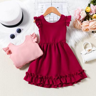 Παιδικά Ρούχα Κοριτσιών Καλοκαιρινό Μονόχρωμο Φόρεμα με Φιόγκο στην Πλάτη Πριγκίπισσα Καθημερινά Φορέματα για 2-7 Ετών