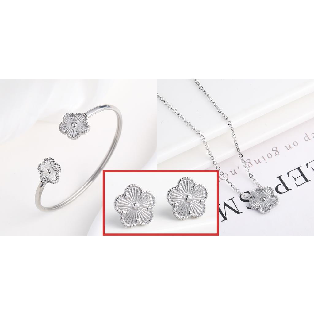 Metal Laser Five Leaf Flower Bracelet Necklace Earrings Zircon Set Classic For Woman Stainless Steel Zircon Daily Wear Clover