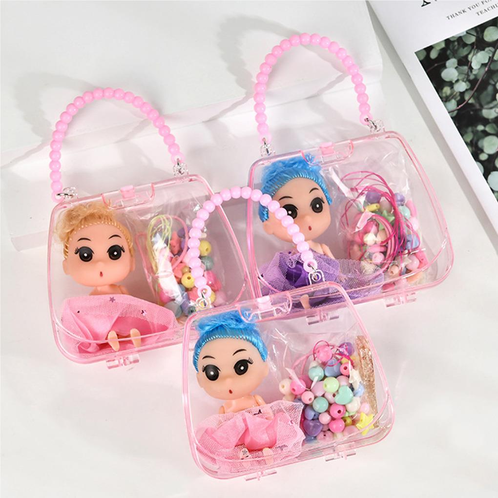 Pulseira Colar de Menina Conjunto de Contas DIY Bolsa Cosmética Infantil Contas para Criação de Joias Faixa de Cabelo Kit de Boneca com Bolsa