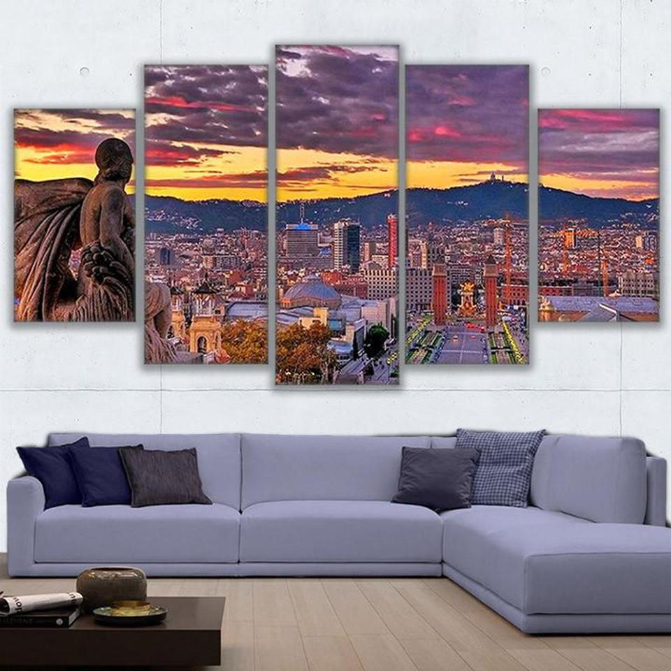 

HD Печать Картины Холст Картина Домашнее Декоративное 5 Частей Город Здание Пьяцца Закат Плакат Гостиная Настенное Искусство Без Рамки 20x35cm*2 20x45cm*2 20x55cm*1